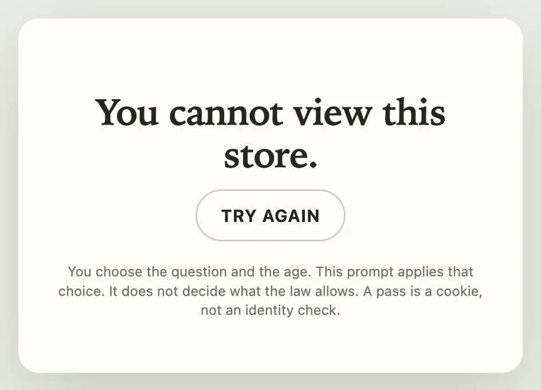 Failure message: You cannot view this store, with a Try again button