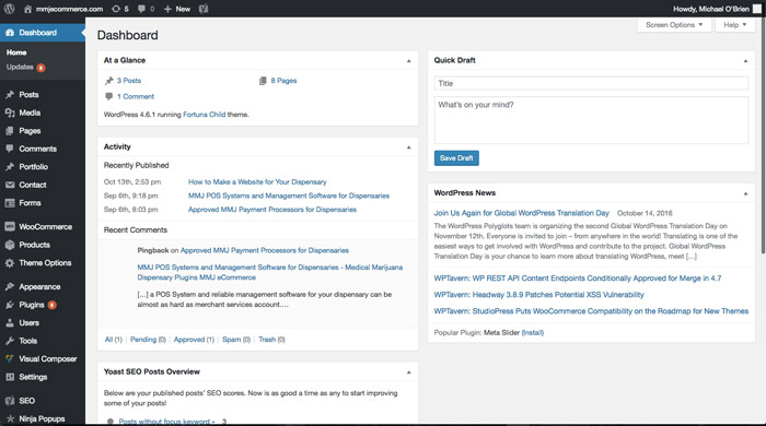 Wordpress Dashboard - Setting up Your Dispensary's Website