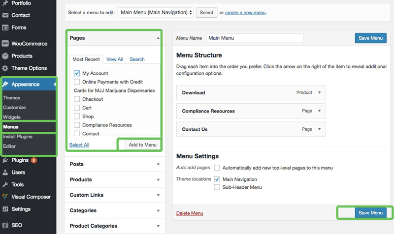 Add Pages to Menu - Setting up Your Dispensary's Website